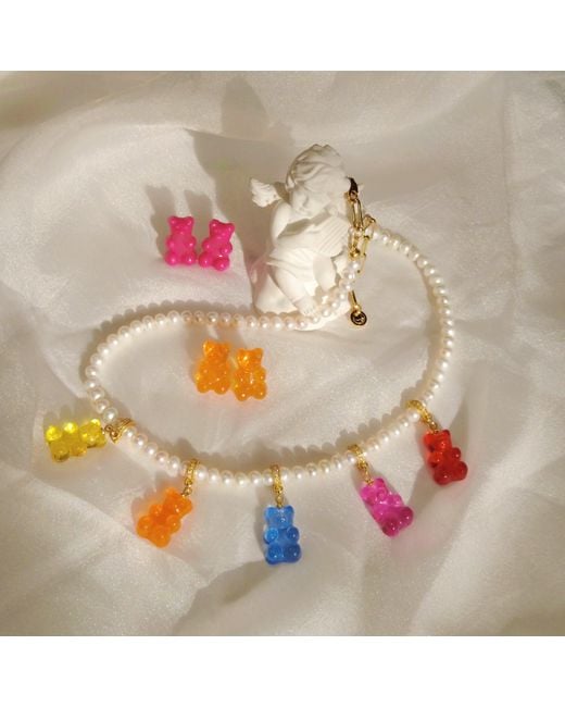 Ninemoo Yellow Interchangeable Bear Charm Pearl Necklace