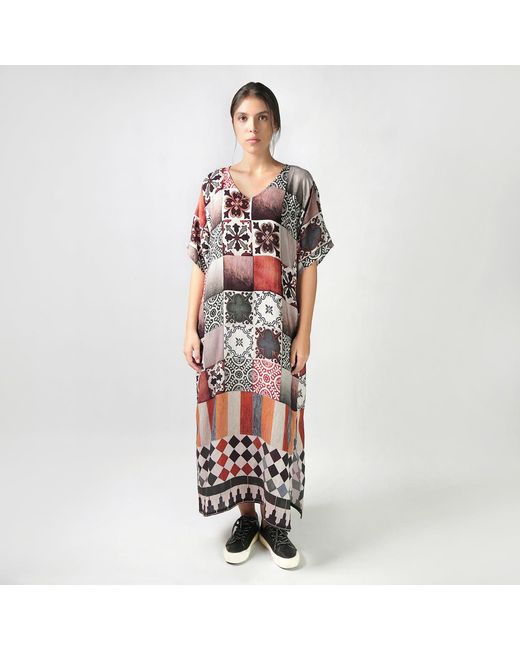 DHARA SHETH DUBAI Brown Celestial Tesserae Mosaic Print Long Cotton Kaftan Dress