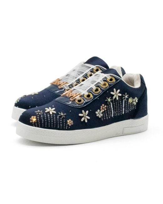 Rettrose Blue Luella Luxury Satin Handmade Embellished Tennis Shoe