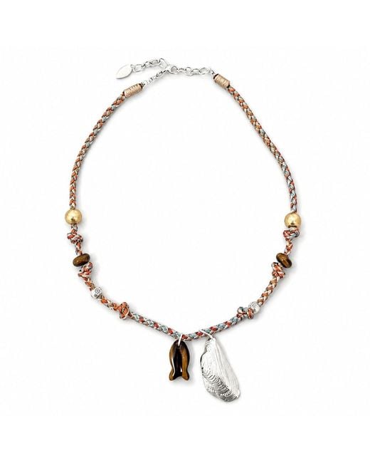 Ormiro Metallic Maui Tiger Eye Fish Cord Necklace