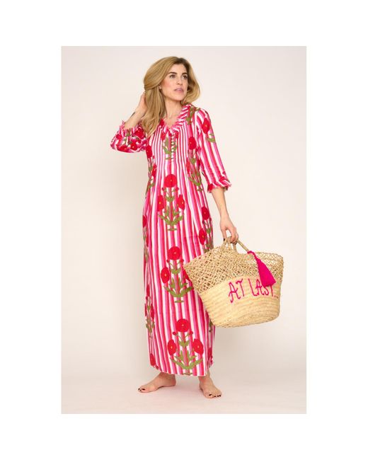 At Last Red Cotton Marigold Dress In Pink &