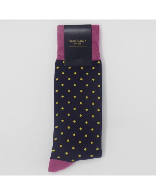Peper Harow - Made in England Blue Pin Polka Socks for men