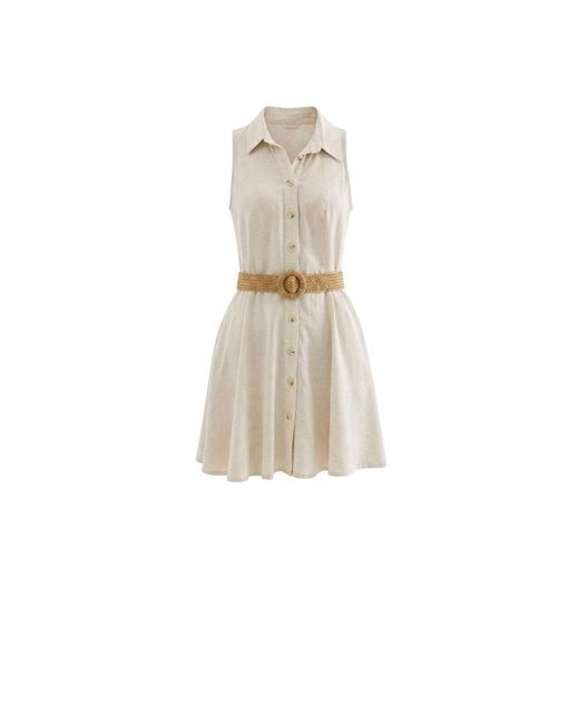 Monlicia Natural Neutrals Mono Belted Mini Shirt Dress
