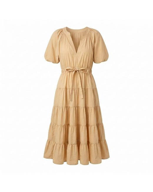 Modenaire Natural Tiered Midi Dress Fluid A-Line Form