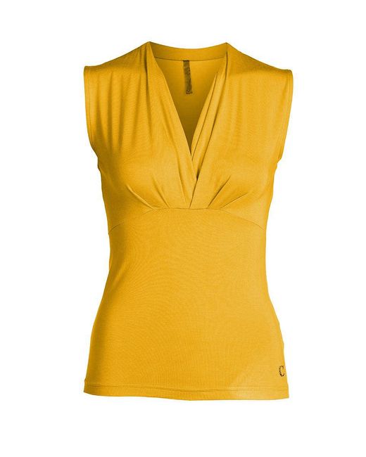 Conquista Yellow Faux Wrap Top