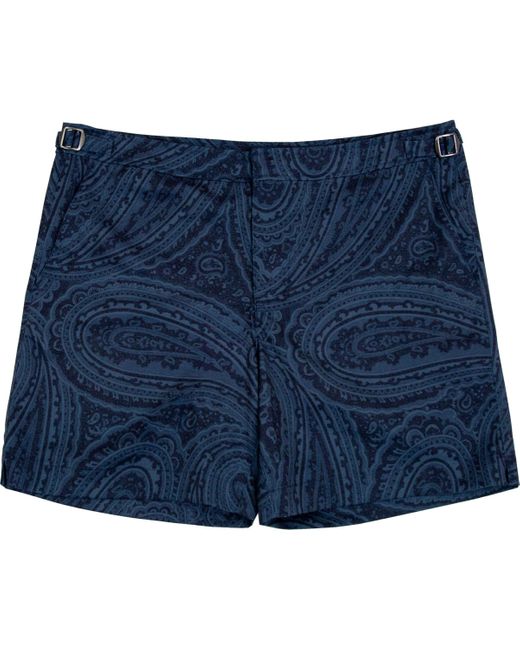 Lords of Harlech Blue Neptune Wild Paisley Oxford Tailored Swim Short for men