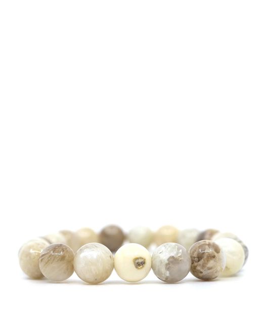 Shar Oke White Coral, Moonstone & Diamonds Beaded Bracelet for men