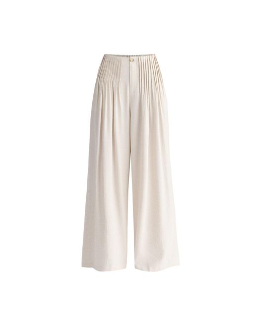 Paisie White Neutrals Front Pleats Detail Wide Leg Trousers