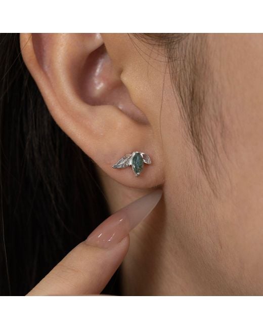 Azura Jewelry New York Metallic Verdant Moss Agate Stud Earrings Vermeil