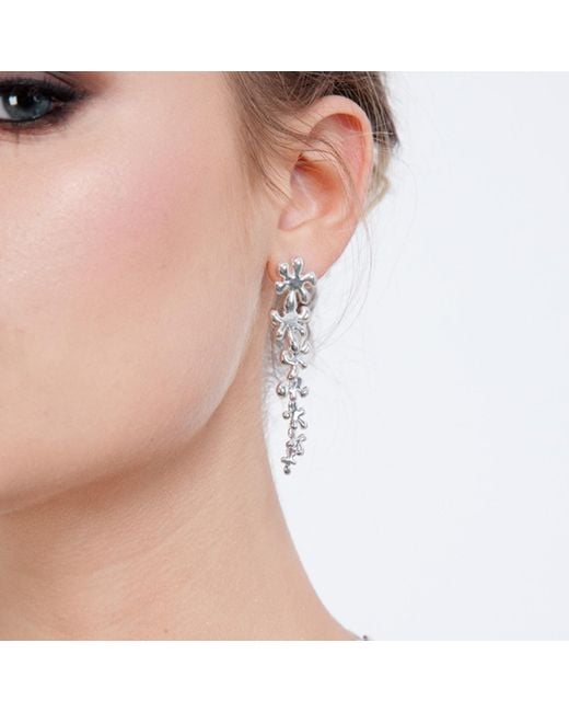 Lucy Quartermaine White Solid Sterling Long Taper Splash Earrings