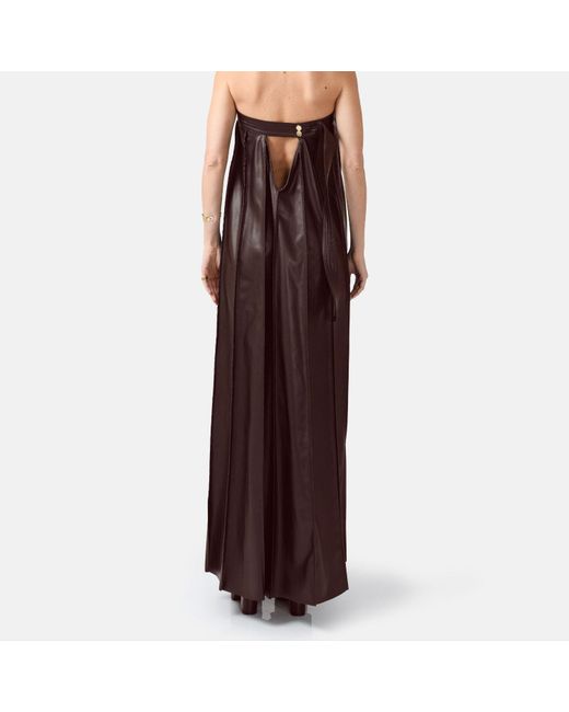 Kargede Purple Pleated Leather Maxi Dress – Strapless Designer Evening Gown