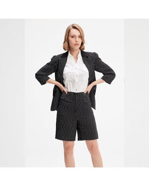 Smart and Joy Black Bi-Material Striped Jacket