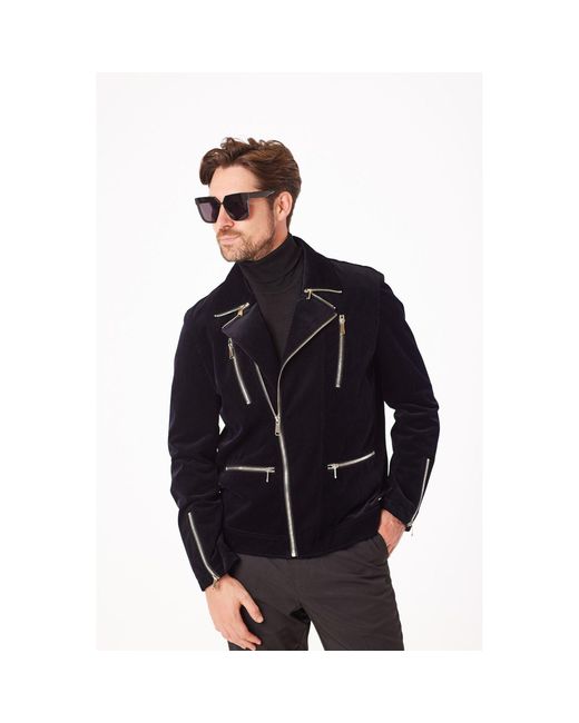 DAVID WEJ Black Washington Corduroy Biker Jacket for men