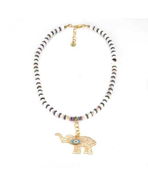 Ebru Jewelry Metallic Sacred Elephant Protection Pearl Necklace