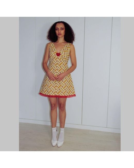 Couture to Your Door Yellow Geometric Babydoll Mod Aline Mini Dress