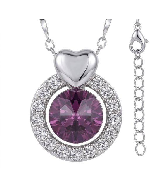 Modenaire Metallic Amethyst Round Heart Accent Pendant Necklace