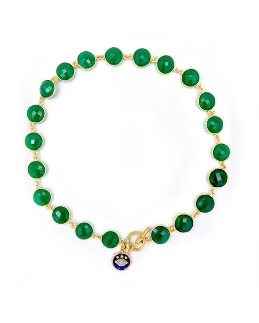 Persia Dona Jewelry Green Agate X Evil Eye Charm Necklace