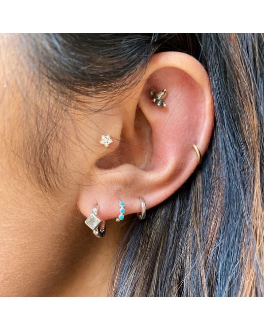 Zohreh Blue Mini Trilogy Huggie Hoop Earring Sterling