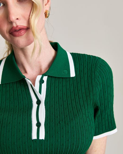Victoria Paulsen Green Jamie Pointelle Knit Short Sleeve Polo