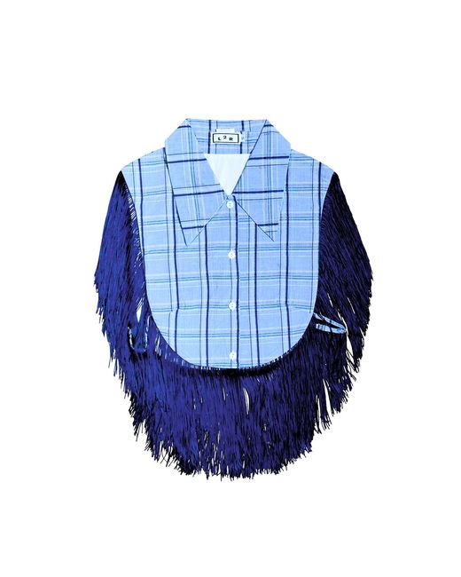 L2R THE LABEL Blue Plaid Reversible Fringe Vest