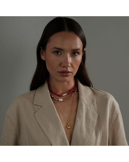 LINYA JEWELLERY Red Amorphous Baroque Pearl Coral Necklace