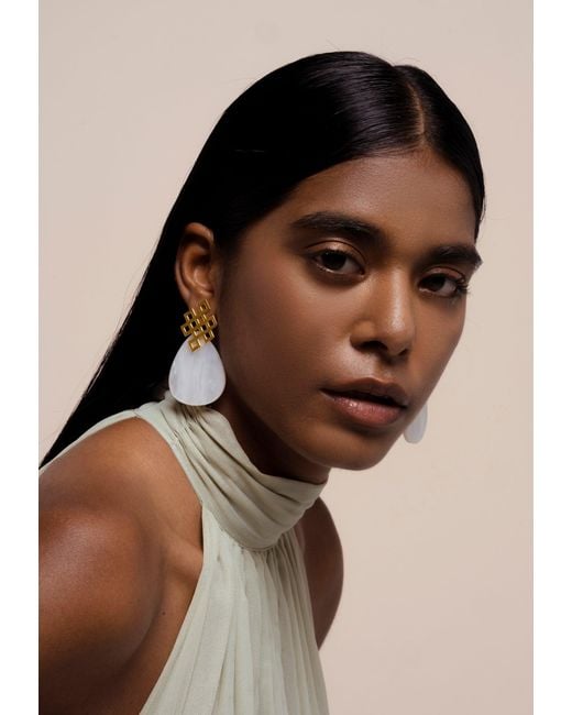 Lavani Jewels Metallic Endless Knot Mother Of Pearl Earrings
