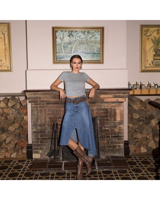 Love and Nostalgia Blue Little Wildflower Denim Midi Skirt