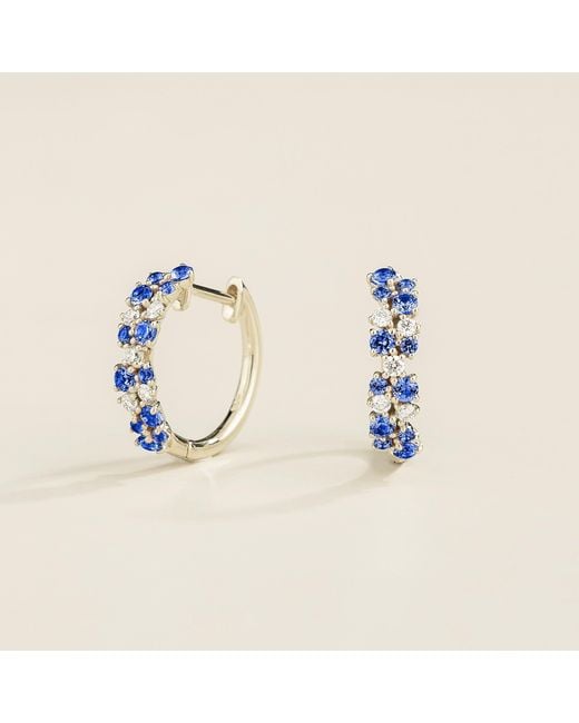 Juvetti Blue Starry Huggie Earrings Set With Sapphire & Diamond