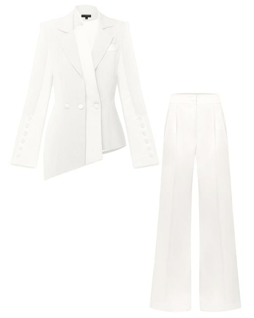 Tia Dorraine White Modern Power Tailored Asymmetric Suit – Pearl