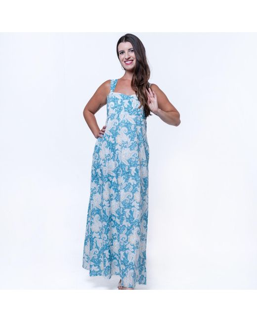 House of Gl Blue Salene Cotton Sleeveless Maxi Dress