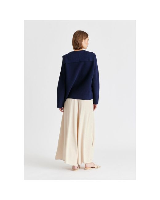 Paisie Blue Sailor Collar Ribbed Cardigan