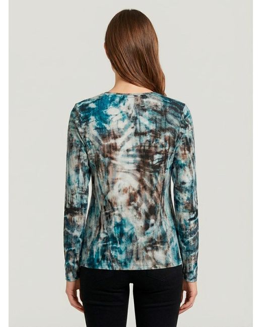 Conquista Green Abstract Tie-Dye Long-Sleeve Top – Artistic, Modern, Effortlessly Versatile
