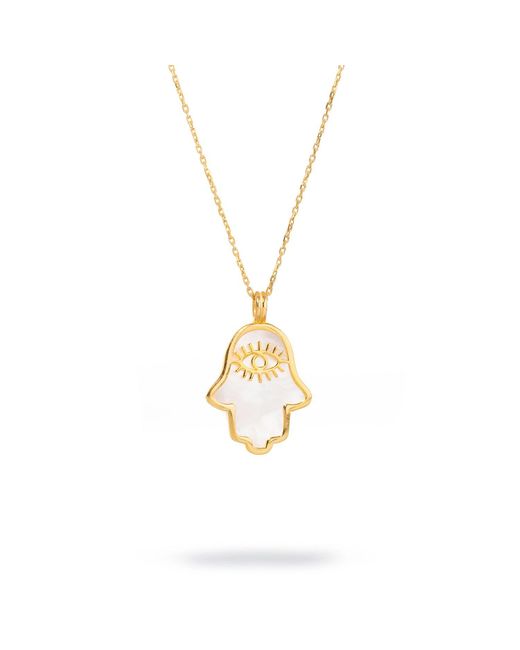 Ebru Jewelry Metallic Pearl Divine Hamsa & Evil Eye Pendant Vermeil Chain Necklace