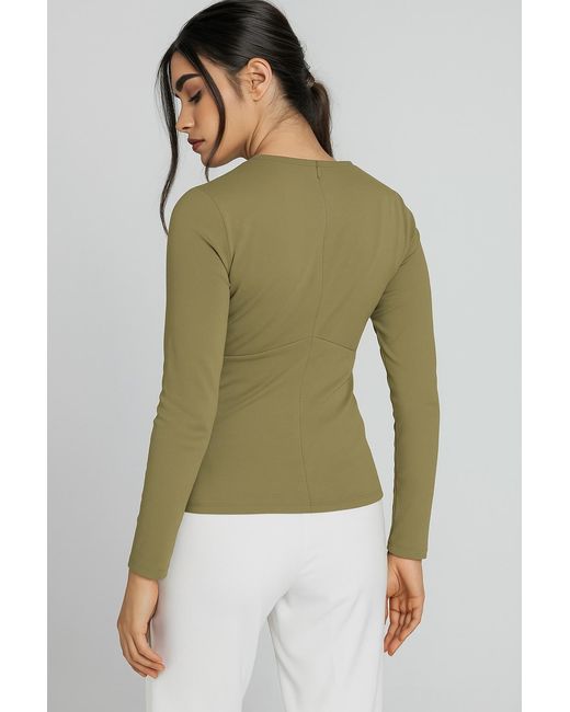 Conquista Green Long Sleeve Faux Wrap Top