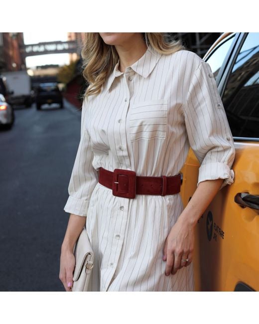 BeltBe Red Suede Square Buckle Belt
