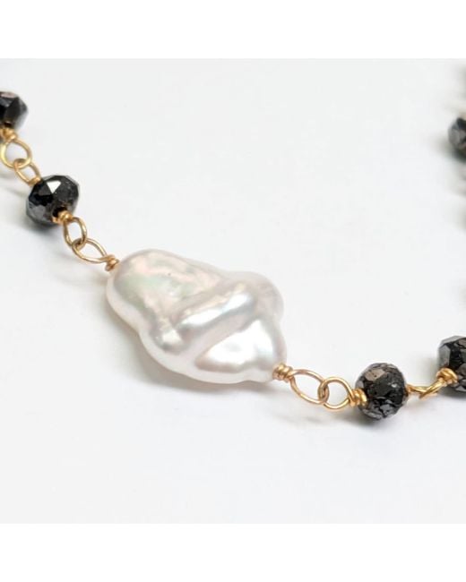 Rahul's Jewels Metallic 20" Genuine Diamond & Keshi Pearl Rosary Necklace