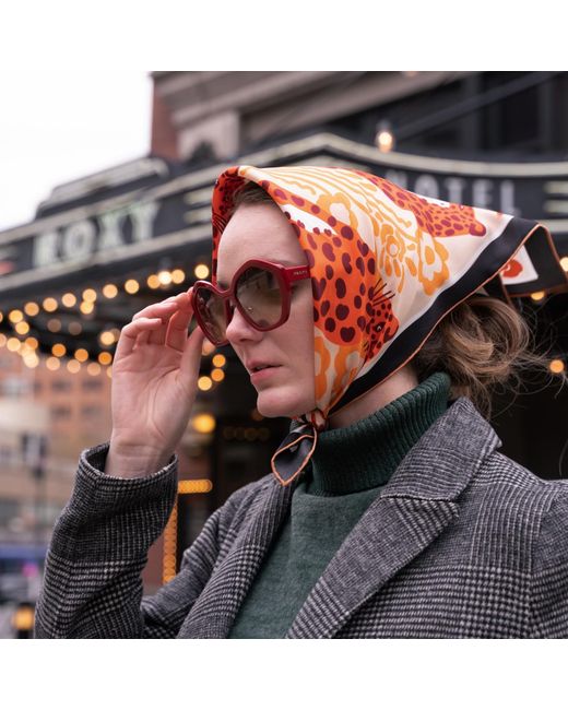 Jessie Zhao New York Brown Silk Bandana Of Leopards With Floral Fountain