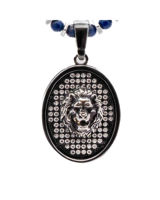 Ebru Jewelry Metallic Powerful Silver Black Lion Necklace for men
