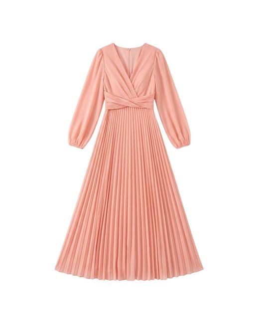 LAtelier London Pink Blush Pleated Long Sleeve Midi Dress