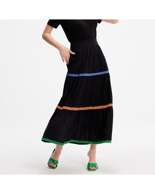 Smart and Joy Black Tiered Ruffles Bohemian Flared Skirt