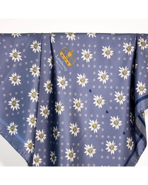 Lamberty Munich Blue Alpine Edelweiss Midi Silk Twill