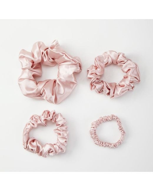 Soft Strokes Silk Red Set Of Four Pure Mulberry Silk Scrunchies
