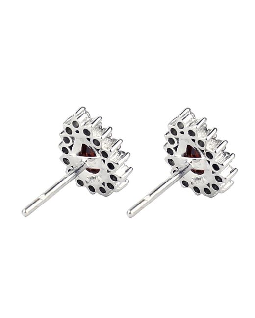 Artisan Multicolor White Gold Pearl Shape Garnet Diamond Stud Earrings Handmade Jewelry