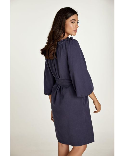 Conquista Blue Belted Tencel Dress With Pockets