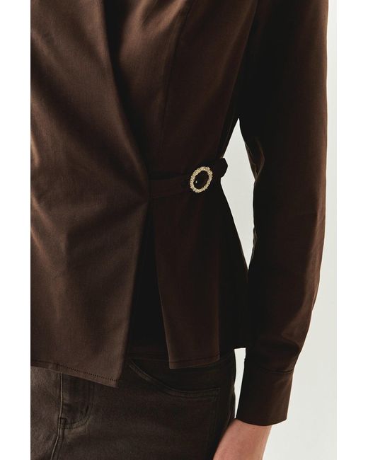 Exquise Brown Ashlynn Wrap Collar Shirt