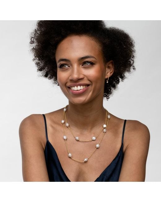 Dower & Hall Metallic Long Baroque Luna Pearl Chain Necklace