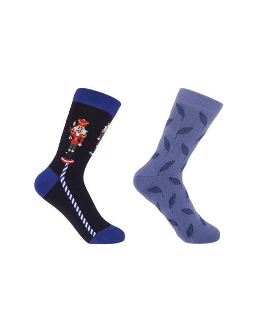 Peper Harow - Made in England Blue Nutcracker & Leaf Socks Bundle