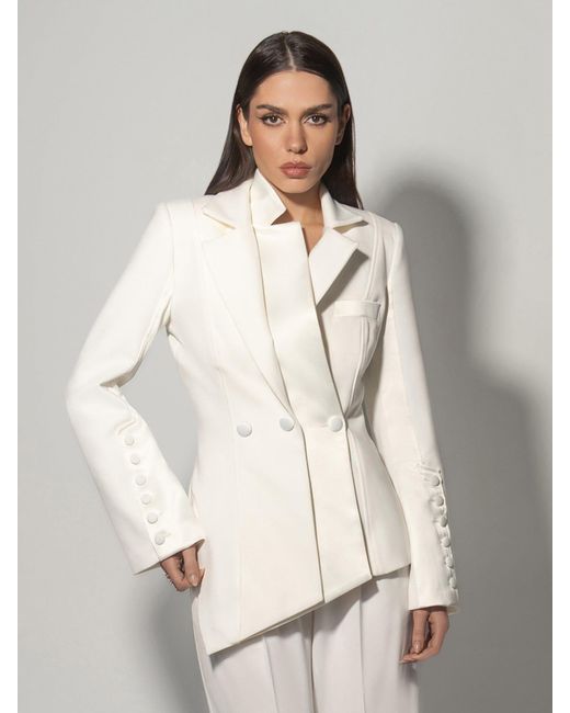 Tia Dorraine White Modern Power Asymmetric Tailored Blazer