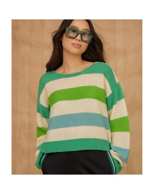 INGMARSON Green Striped Dropped Shoulder Top