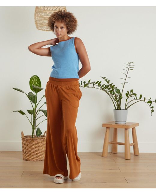 Known Supply Brown Wide Leg Ribbed Pants